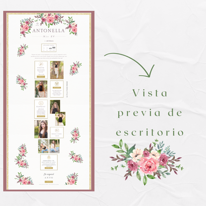 Invitacion Web Modelo Demetria Rosa  + Save the date